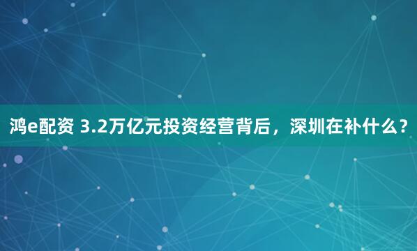 鸿e配资 3.2万亿元投资经营背后，深圳在补什么？